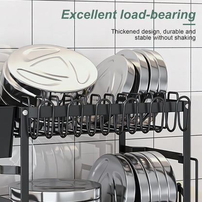 CARLA HOME 2-Tier Dish Drying Rack with Drainage Tray, Utensil Holder, Cup Hooks & Cutting Board Slot for Countertop Kitchen Storage (Black) - Image 7