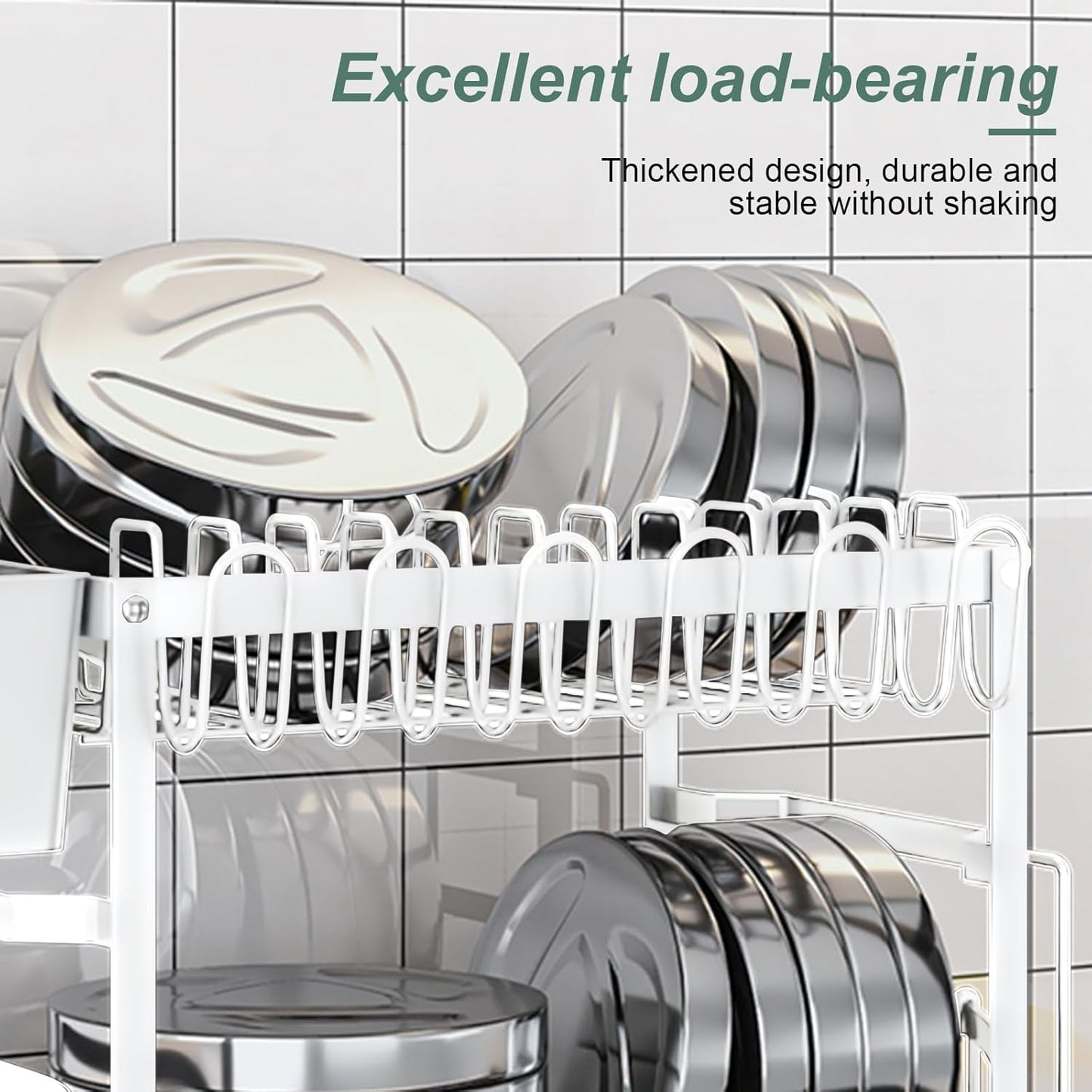 CARLA HOME 2-Tier Dish Drying Rack with Drainage Tray, Utensil Holder, Cup Hooks & Cutting Board Slot for Countertop Kitchen Storage (White) - Image 5