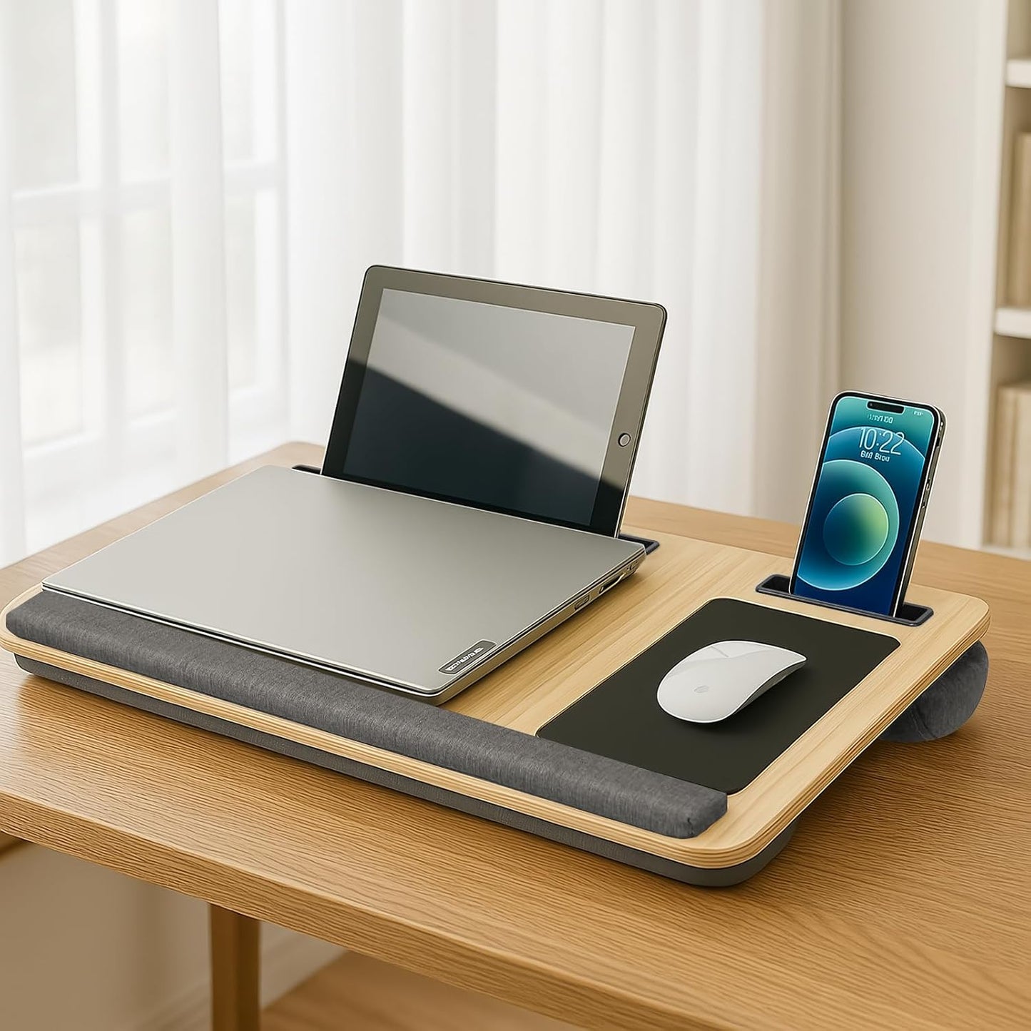 CARLA HOME Oversized Portable Lap Desk with Cushion,Mouse Pad, Tablet and Phone Holder which Fits Up to 17 Inch Laptops for Bed or Sofa (Brown) - Image 3