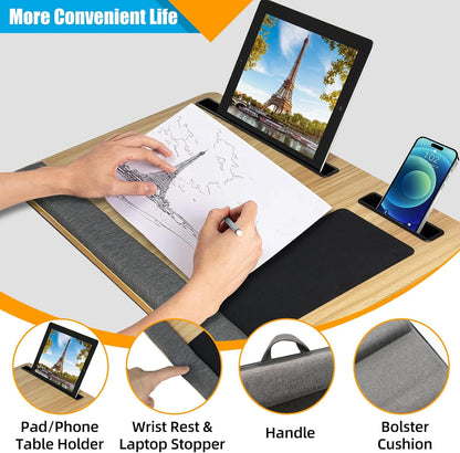 CARLA HOME Oversized Portable Lap Desk with Cushion,Mouse Pad, Tablet and Phone Holder which Fits Up to 17 Inch Laptops for Bed or Sofa (Brown) - Image 5