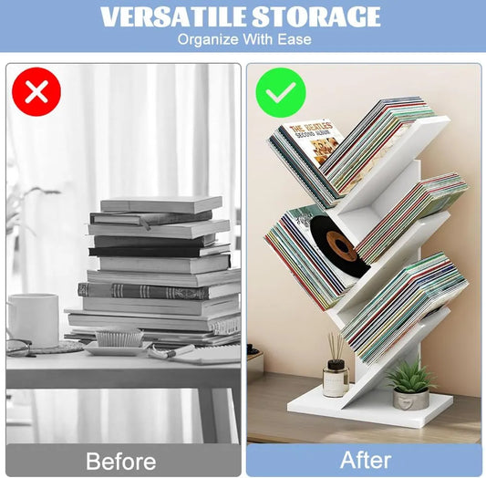 CARLA HOME 5-Tier Tree Bookshelf Storage Rack for Home Office or Bedroom (White) - Image 3
