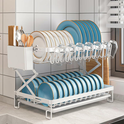 CARLA HOME 2-Tier Dish Drying Rack with Drainage Tray, Utensil Holder, Cup Hooks & Cutting Board Rack for Kitchen (White) - Image 3