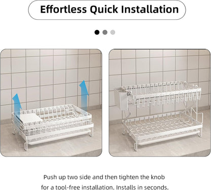 CARLA HOME 2-Tier Dish Drying Rack with Drainage Tray, Utensil Holder, Cup Hooks & Cutting Board Rack for Kitchen (White) - Image 6