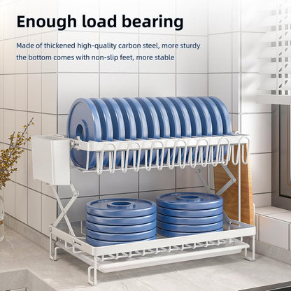 CARLA HOME 2-Tier Dish Drying Rack with Drainage Tray, Utensil Holder, Cup Hooks & Cutting Board Rack for Kitchen (White) - Image 8