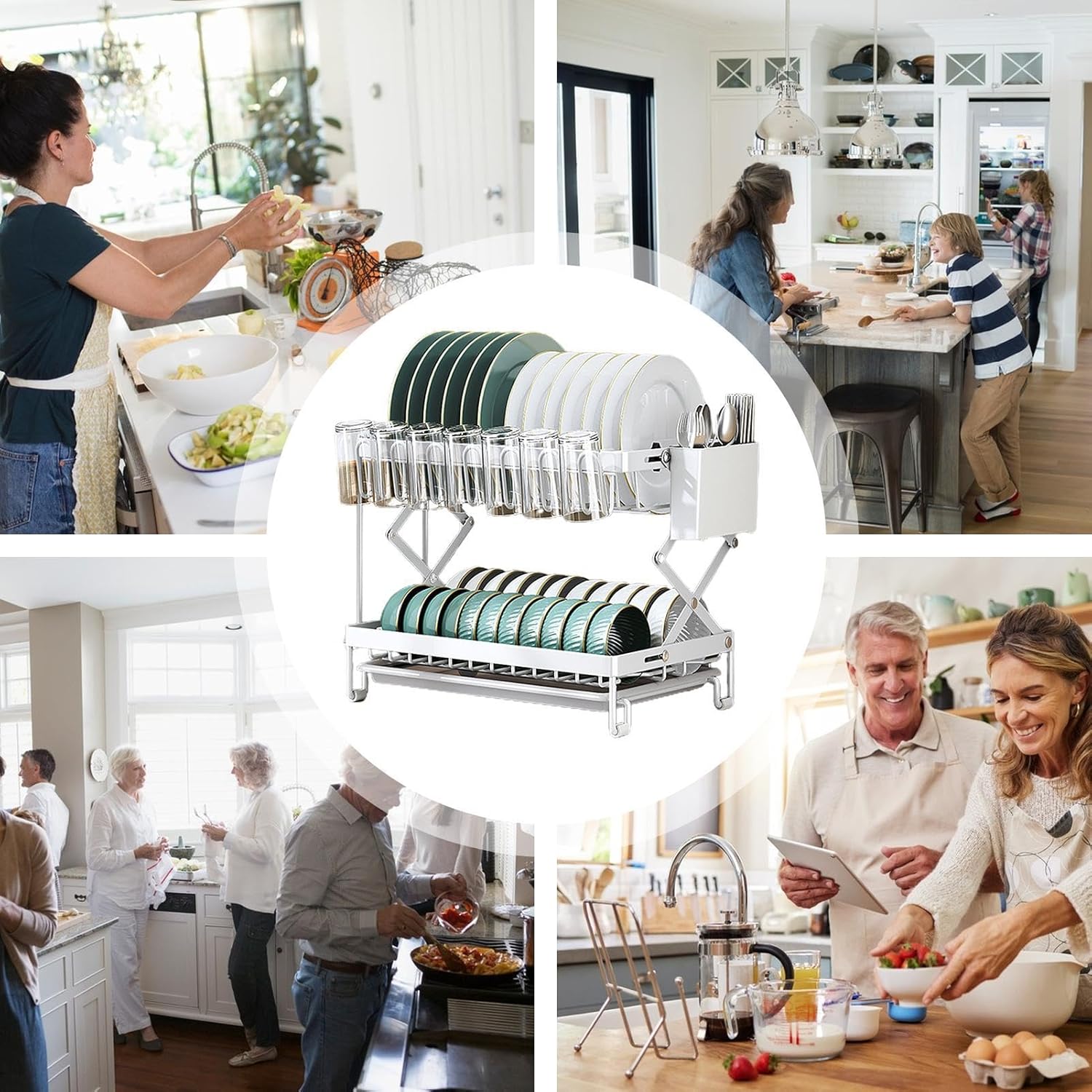 CARLA HOME 2-Tier Dish Drying Rack with Drainage Tray, Utensil Holder, Cup Hooks & Cutting Board Rack for Kitchen (White) - Image 9