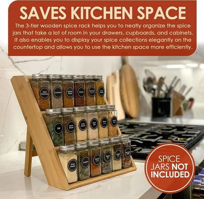 CARLA HOME 3 Tier Bamboo Spice Rack, Countertop Jar Organiser, Kitchen - Image 4
