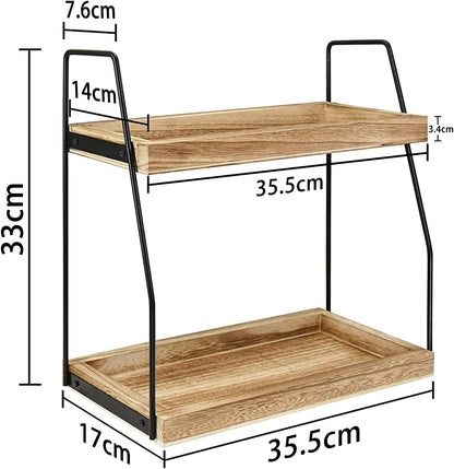 CARLA HOME 2-Tier Wooden Coffee Station Rack Organizer for Coffee Bar, Condiments, Syrups, Storage Jars & Spice Storage Shelf - Image 2