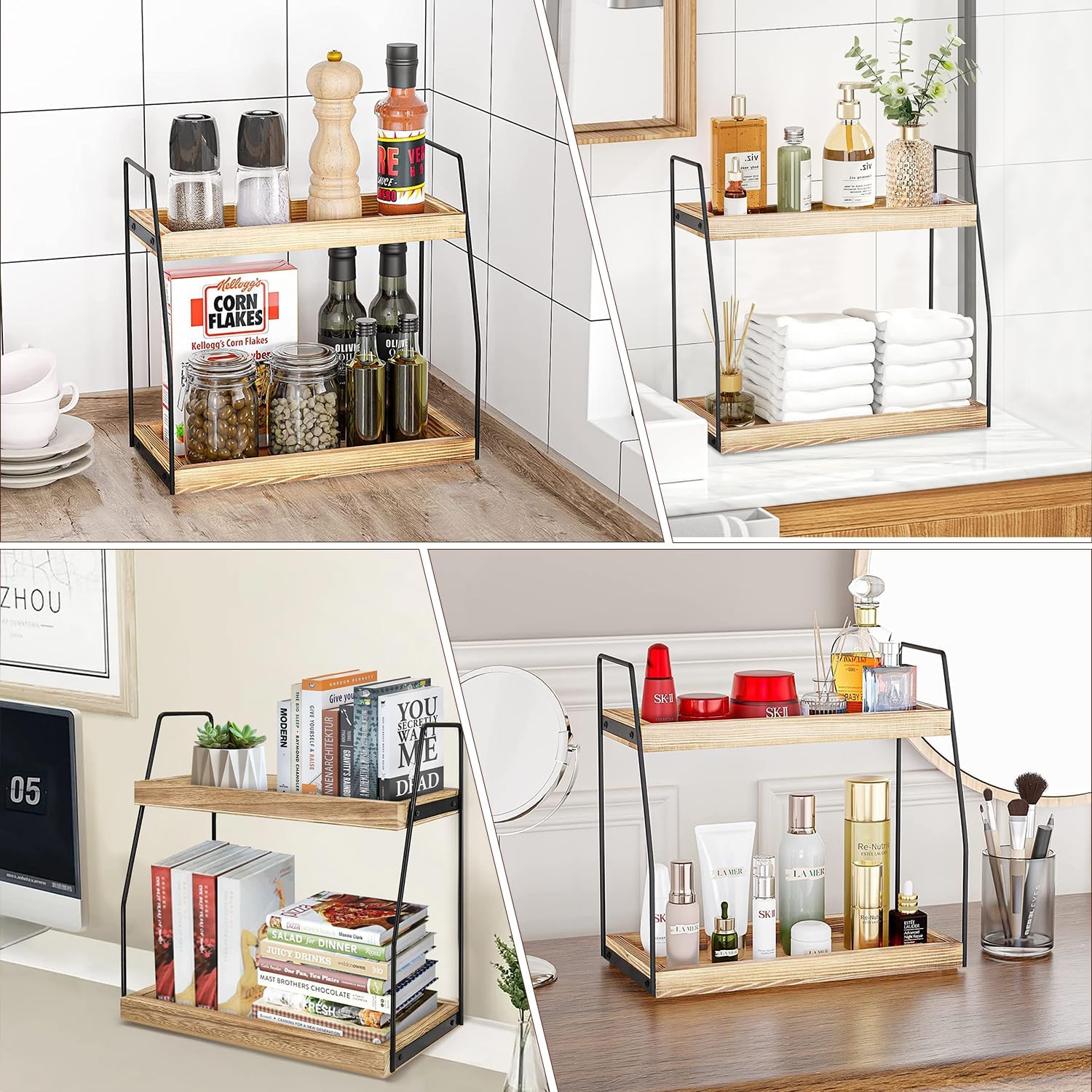 CARLA HOME 2-Tier Wooden Coffee Station Rack Organizer for Coffee Bar, Condiments, Syrups, Storage Jars & Spice Storage Shelf - Image 4