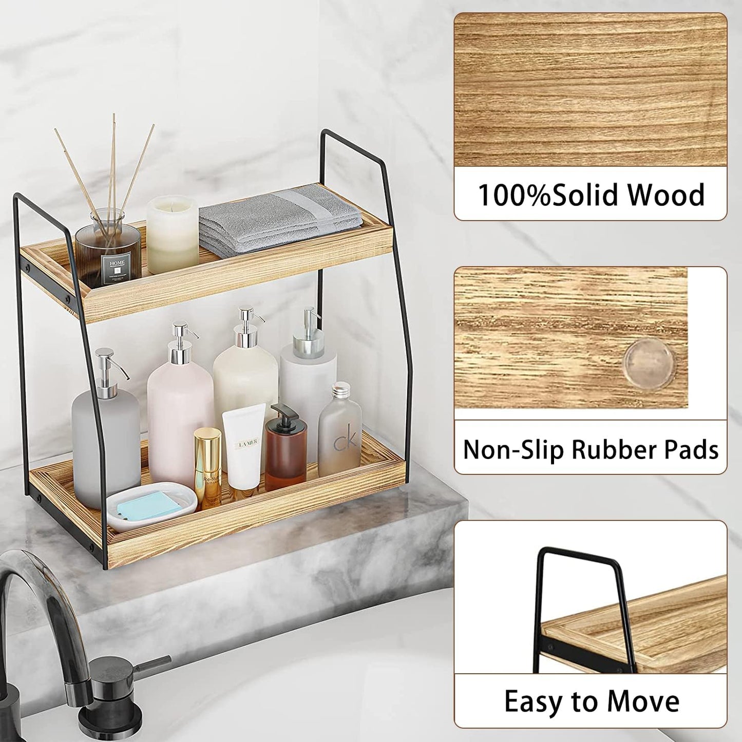 CARLA HOME 2-Tier Wooden Coffee Station Rack Organizer for Coffee Bar, Condiments, Syrups, Storage Jars & Spice Storage Shelf - Image 6