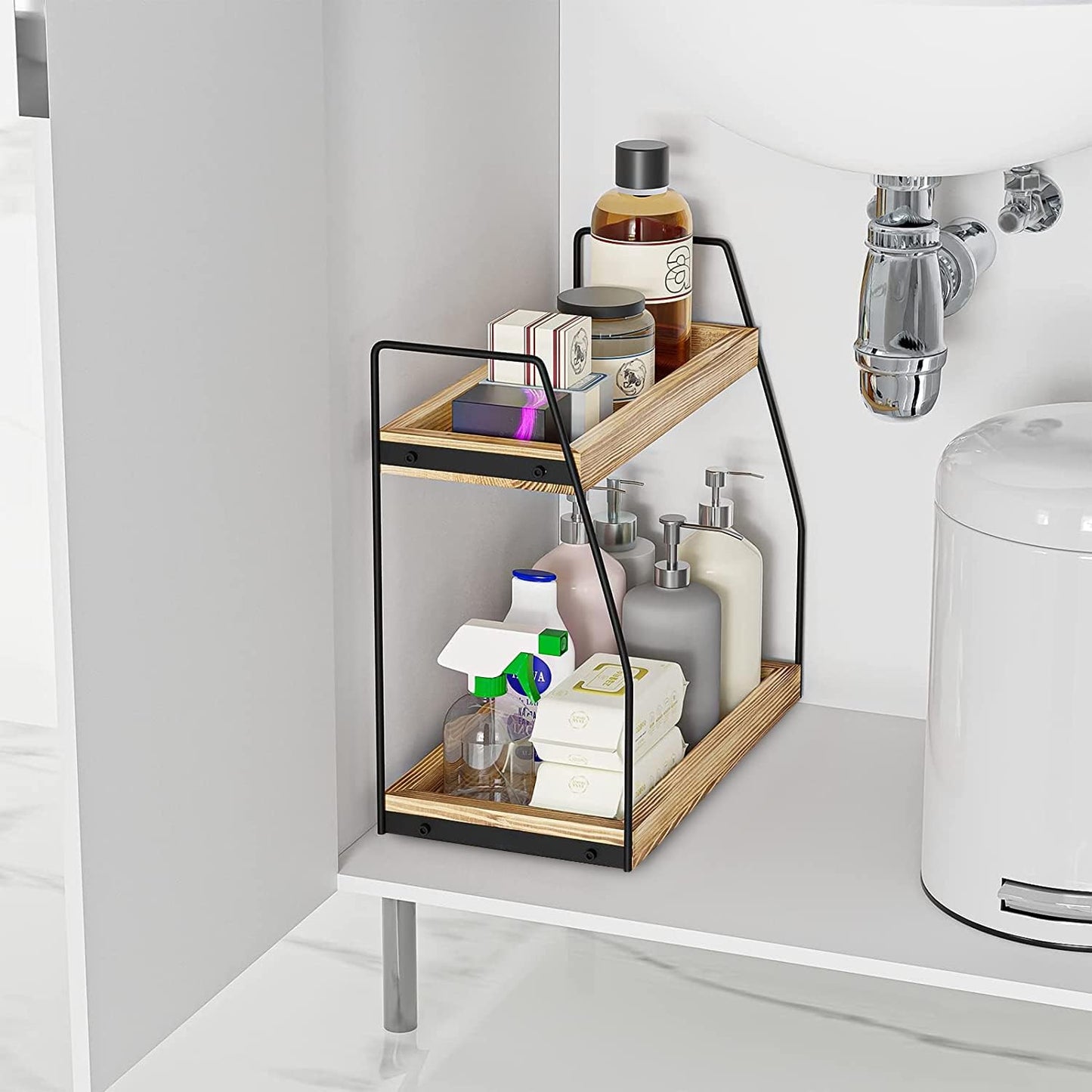 CARLA HOME 2-Tier Wooden Coffee Station Rack Organizer for Coffee Bar, Condiments, Syrups, Storage Jars & Spice Storage Shelf - Image 8