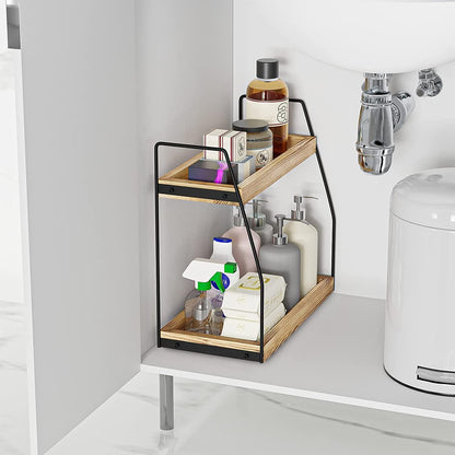 CARLA HOME 2-Tier Wooden Coffee Station Rack Organizer for Coffee Bar, Condiments, Syrups, Storage Jars & Spice Storage Shelf - Image 8