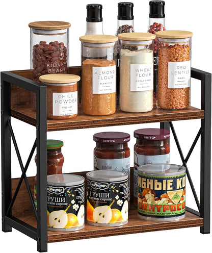 CARLA HOME 2-Tier Countertop Shelf Organizer Rustic Wood Kitchen Spice Rack for Storage, Condiments & Cabinet Organization - Image 2