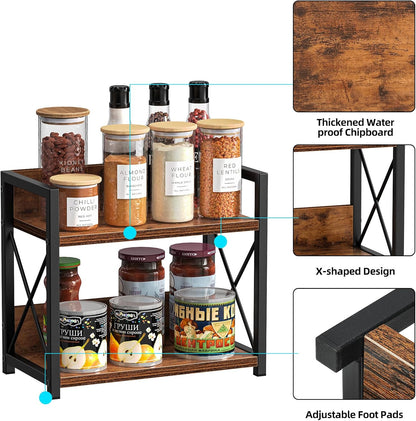 CARLA HOME 2-Tier Countertop Shelf Organizer Rustic Wood Kitchen Spice Rack for Storage, Condiments & Cabinet Organization - Image 4