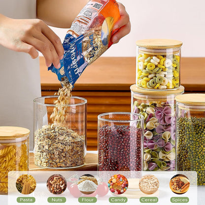 CARLA HOME 6 Pack Glass Storage Jars with Bamboo Lids for Kitchen Pantry, Pasta, Snacks, Cookies, Candy & More - Image 5