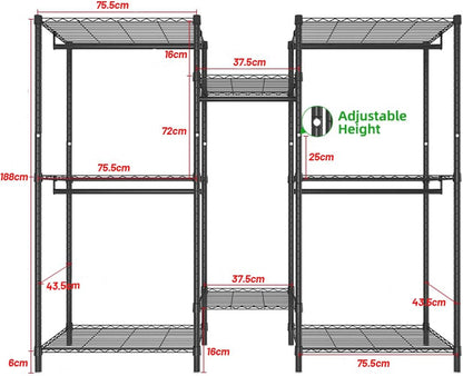 CARLA HOME Heavy Duty Clothing Garment Rack Organizer with Hanging Rods & Storage Shelves for Clothes, Shoes & Wardrobe - Image 2