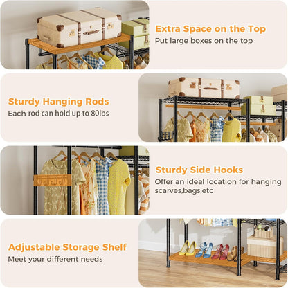 CARLA HOME Heavy Duty Clothing Garment Rack Organizer with Hanging Rods & Storage Shelves for Clothes, Shoes & Wardrobe - Image 5