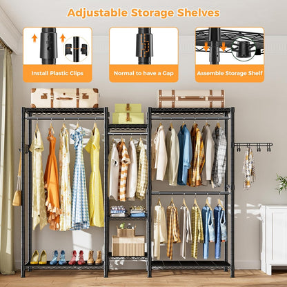 CARLA HOME Heavy Duty Clothing Garment Rack Organizer with Hanging Rods & Storage Shelves for Clothes, Shoes & Wardrobe - Image 6