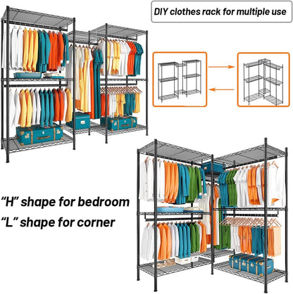 CARLA HOME Heavy Duty Clothing Garment Rack Organizer with Hanging Rods & Storage Shelves for Clothes, Shoes & Wardrobe - Image 7