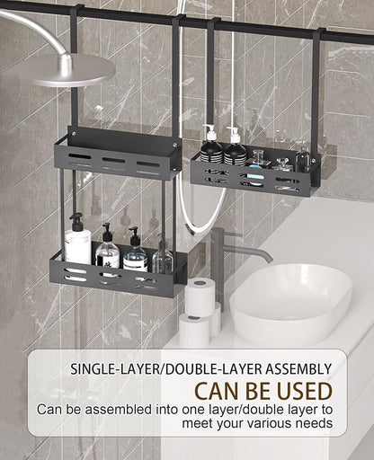 CARLA HOME Over the Door 2-tier Shower Caddy Organizer Shelf with Hooks for Bathroom - Image 3