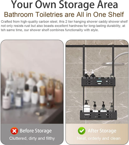 CARLA HOME Over the Door 2-tier Shower Caddy Organizer Shelf with Hooks for Bathroom - Image 4