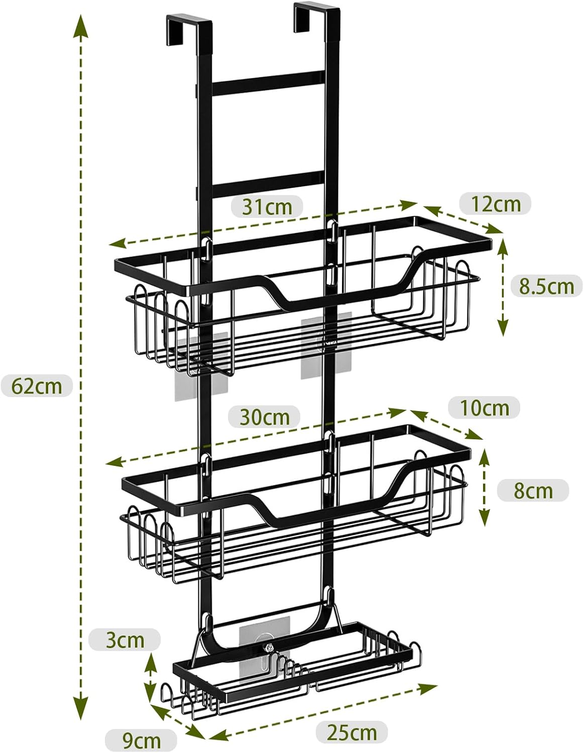 CARLA HOME Over the Door 3-tier Shower Caddy Organizer Shelf with Hooks for Bathroom - Image 2