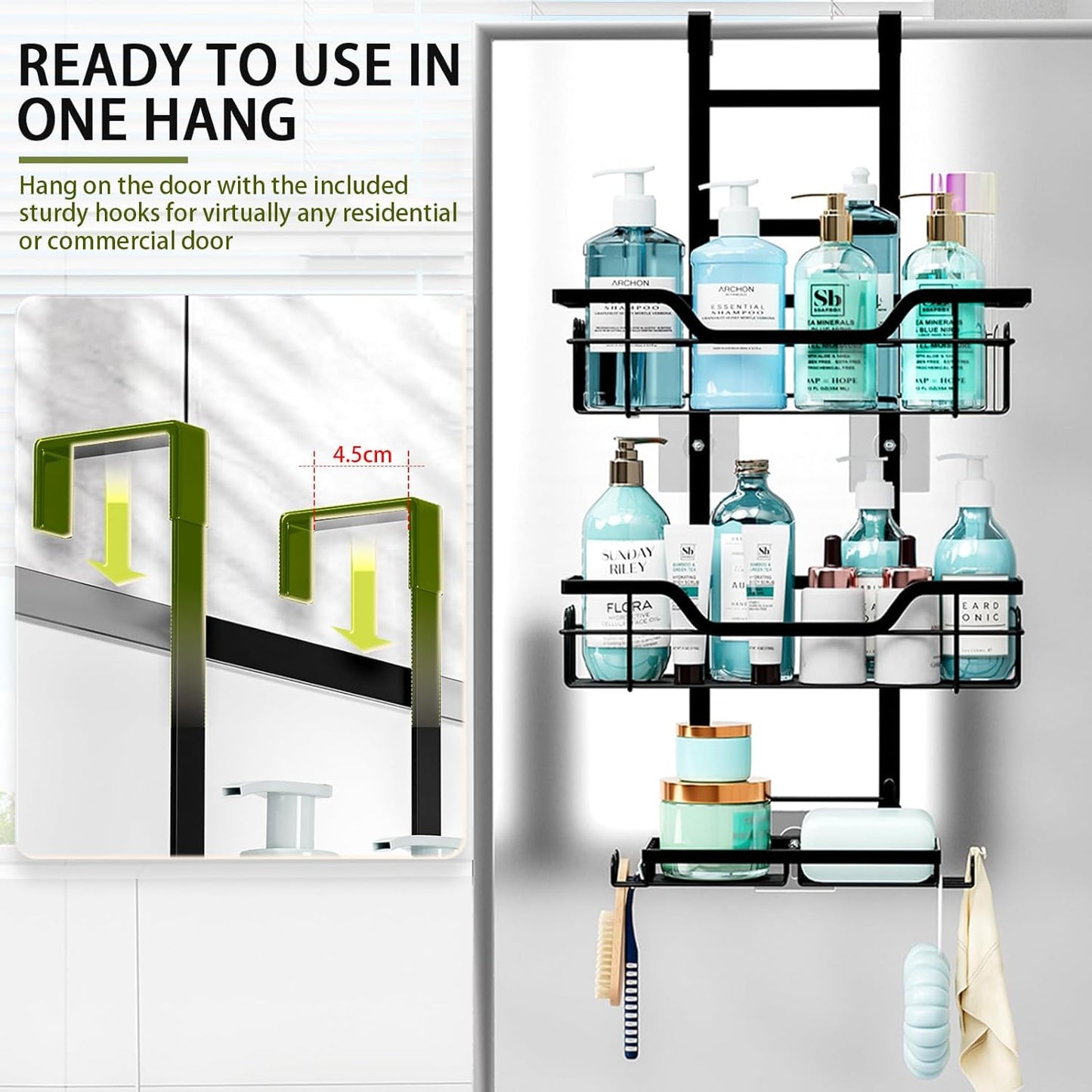 CARLA HOME Over the Door 3-tier Shower Caddy Organizer Shelf with Hooks for Bathroom - Image 4
