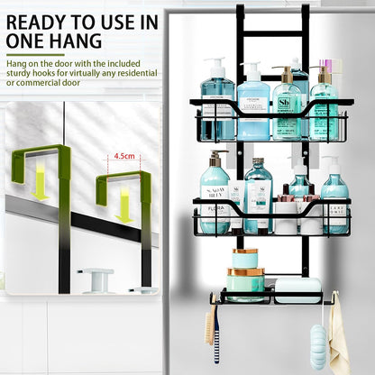 CARLA HOME Over the Door 3-tier Shower Caddy Organizer Shelf with Hooks for Bathroom - Image 4