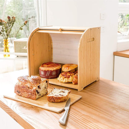 CARLA HOME Large Bamboo Bread Box Storage Organizer with Roll Top for Kitchen Counter - Image 8