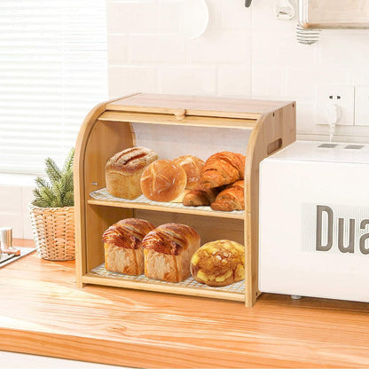 CARLA HOME Large Bamboo Bread Box Storage Organizer with Roll Top for Kitchen Counter - Image 9