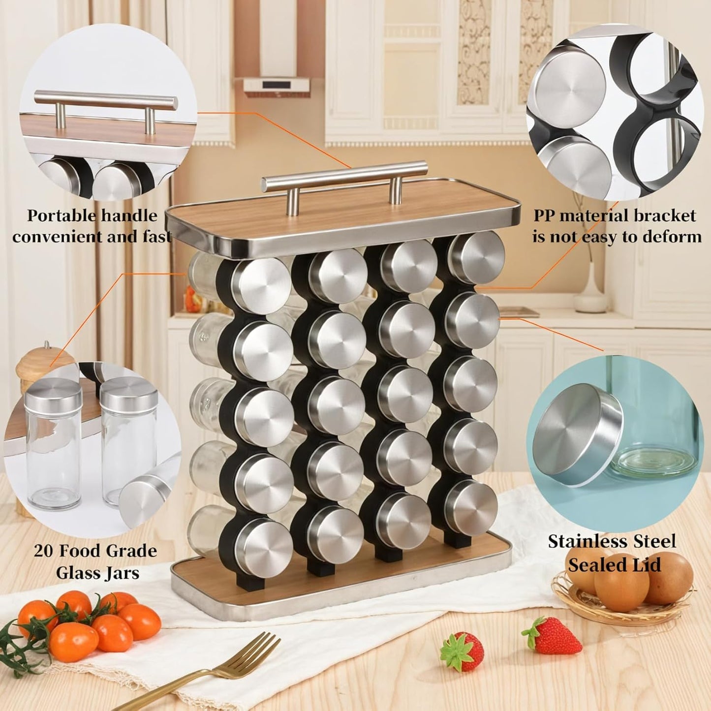CARLA HOME 20-Jar Spice Rack Organizer Storage for Kitchen Countertop or Cabinet  - Image 3