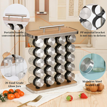 CARLA HOME 20-Jar Spice Rack Organizer Storage for Kitchen Countertop or Cabinet  - Image 3