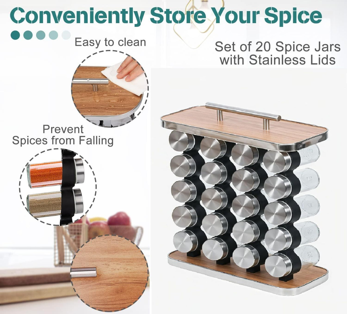 CARLA HOME 20-Jar Spice Rack Organizer Storage for Kitchen Countertop or Cabinet  - Image 4