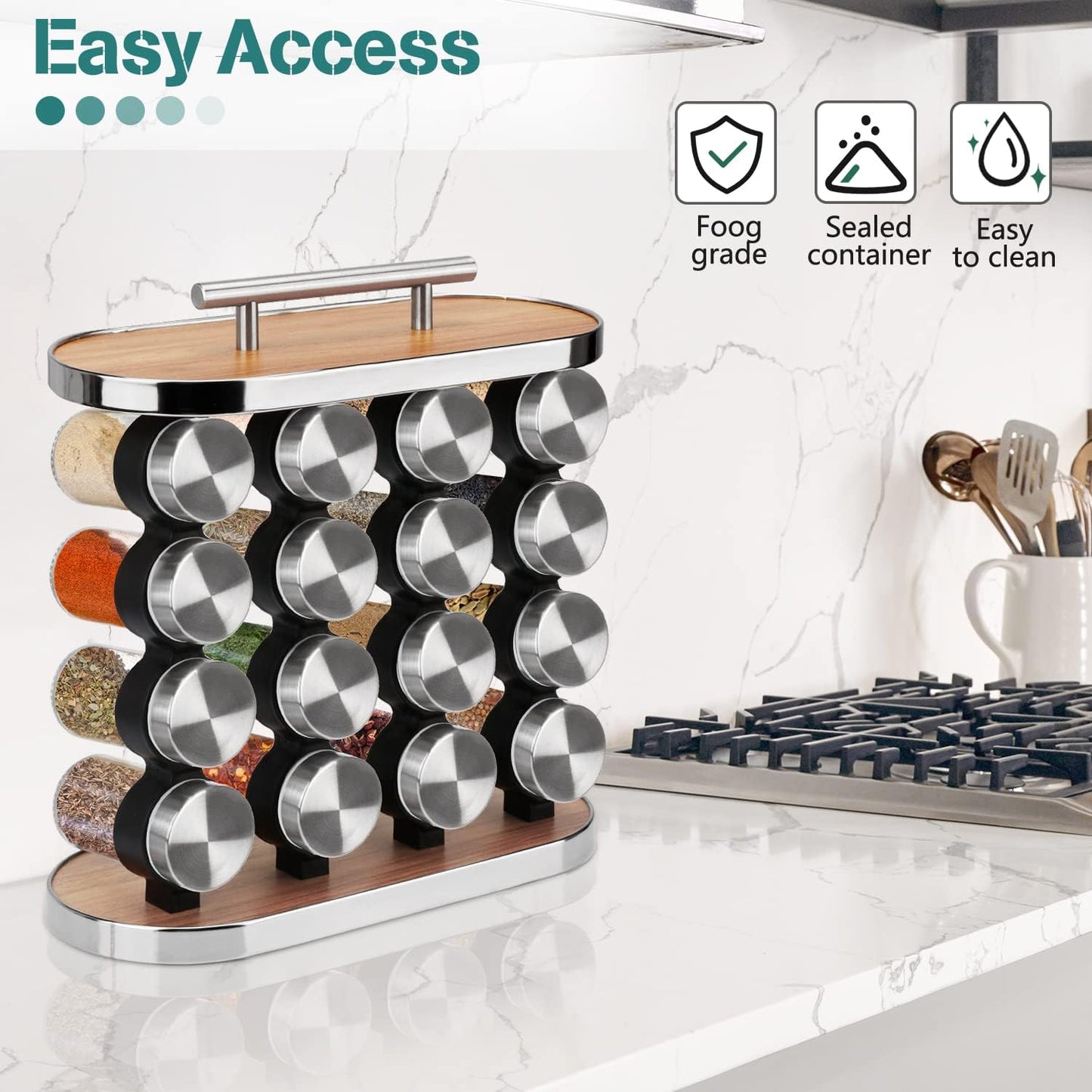 CARLA HOME 20-Jar Spice Rack Organizer Storage for Kitchen Countertop or Cabinet  - Image 5