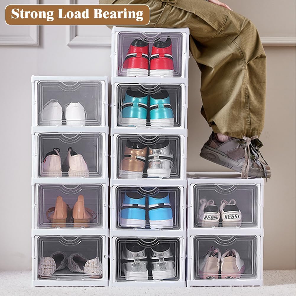 CARLA HOME 3-Tier Stackable Shoe Storage Box Organizer with Clear Door for Closet, Entryway or Cabinet - Image 3