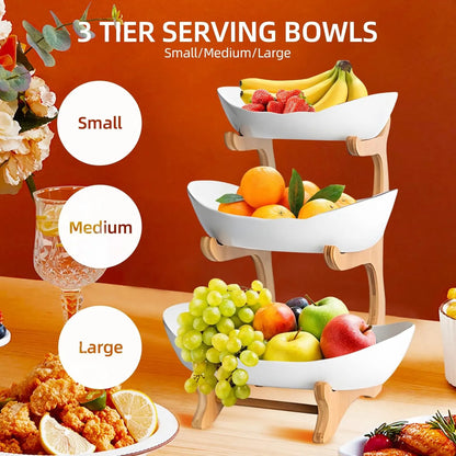 CARLA HOME 3-Tier Plastic Fruit Bowl Basket with Bamboo Stand for Kitchen Counter, Snack Tray, Dessert Server & Vegetable Storage Rack - Image 7