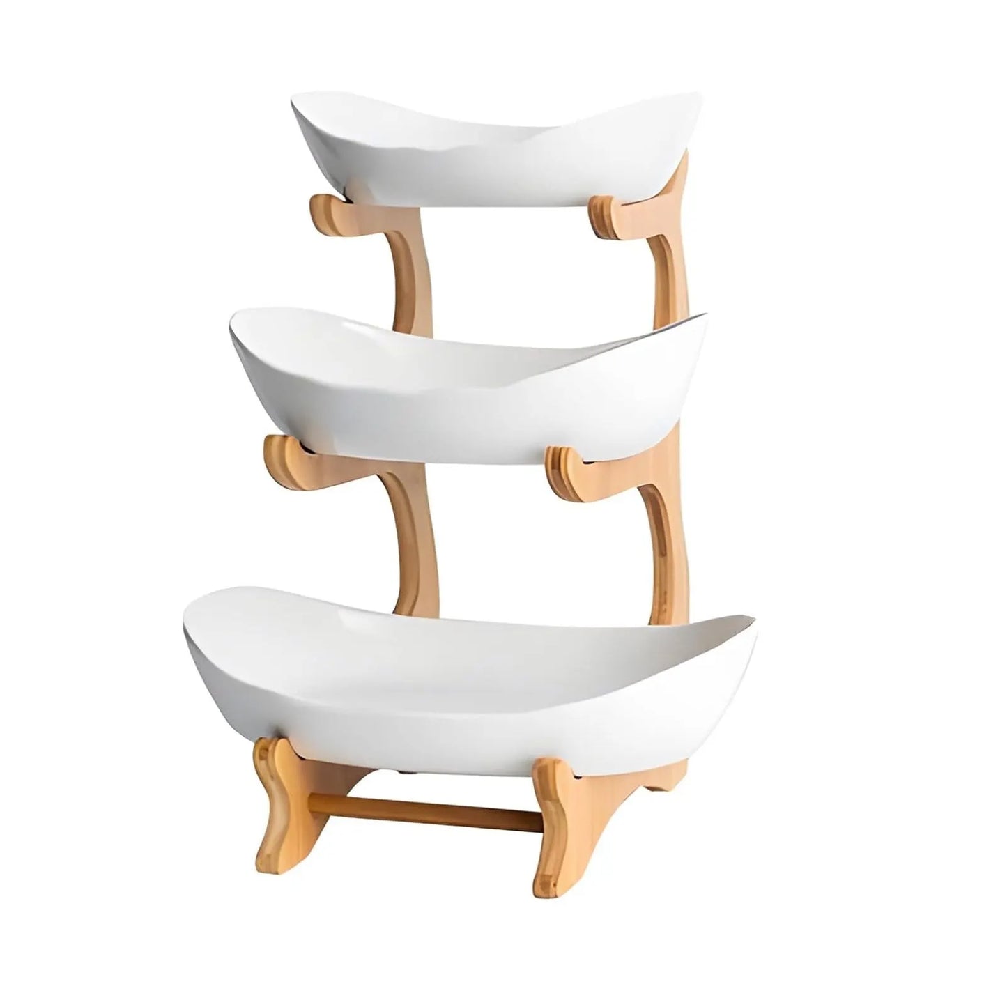 CARLA HOME 3-Tier Plastic Fruit Bowl Basket with Bamboo Stand for Kitchen Counter, Snack Tray, Dessert Server & Vegetable Storage Rack