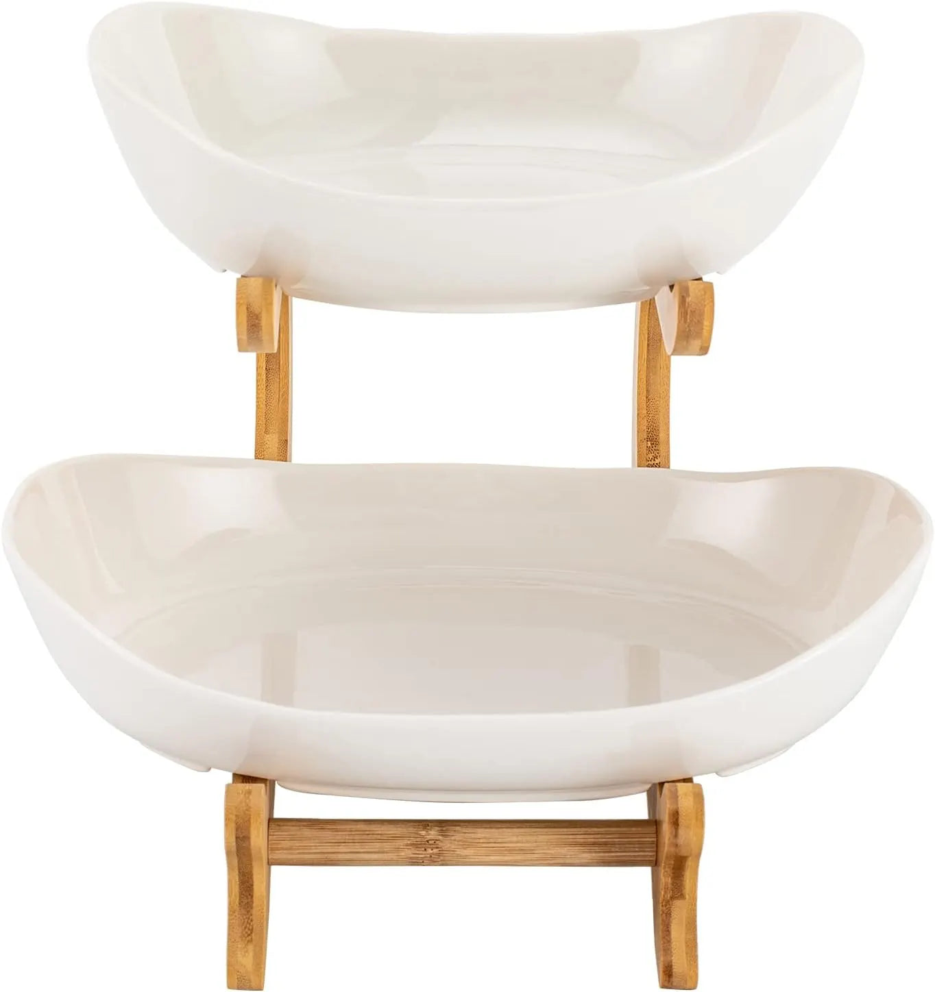 CARLA HOME 2-Tier Plastic Fruit Bowl Basket with Bamboo Stand for Kitchen Counter, Snack Tray, Dessert Server & Vegetable Storage Rack - Image 2