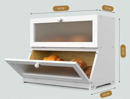 CARLA HOME Double Layer Bamboo Bread Box for Kitchen Counter - Large Capacity Bread Storage Container with Clear Window, Easy Assembly, Farmhouse Style Bread Holder (White) - Image 2