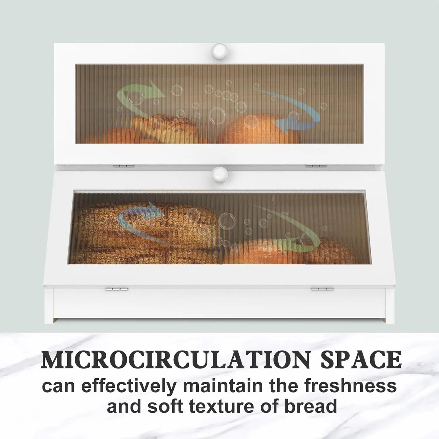 CARLA HOME Double Layer Bamboo Bread Box for Kitchen Counter - Large Capacity Bread Storage Container with Clear Window, Easy Assembly, Farmhouse Style Bread Holder (White) - Image 4