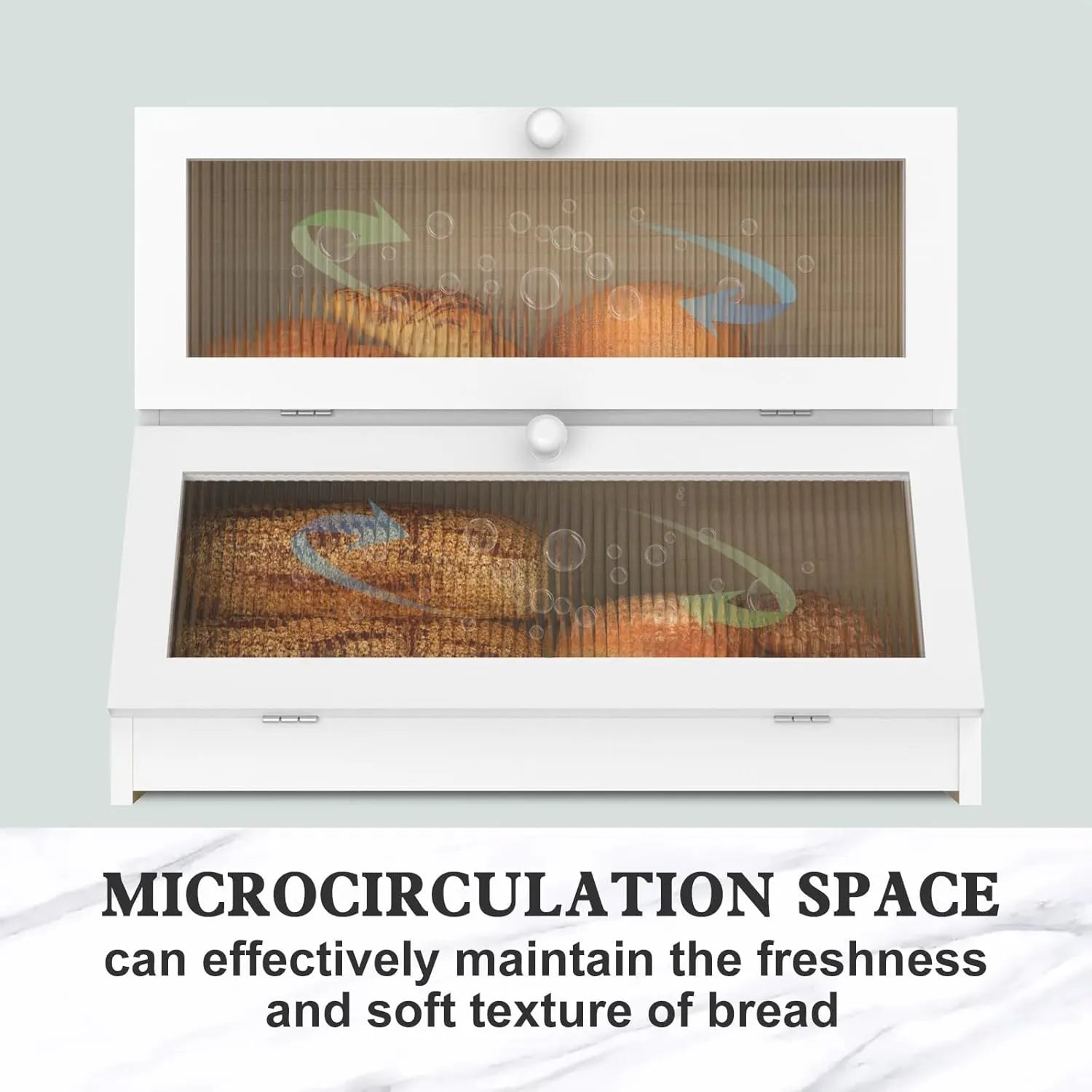 CARLA HOME Double Layer Bamboo Bread Box for Kitchen Counter - Large Capacity Bread Storage Container with Clear Window, Easy Assembly, Farmhouse Style Bread Holder (White) - Image 4