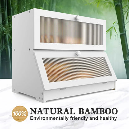 CARLA HOME Double Layer Bamboo Bread Box for Kitchen Counter - Large Capacity Bread Storage Container with Clear Window, Easy Assembly, Farmhouse Style Bread Holder (White) - Image 5