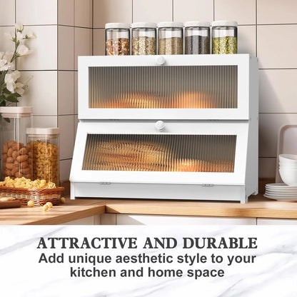 CARLA HOME Double Layer Bamboo Bread Box for Kitchen Counter - Large Capacity Bread Storage Container with Clear Window, Easy Assembly, Farmhouse Style Bread Holder (White) - Image 7