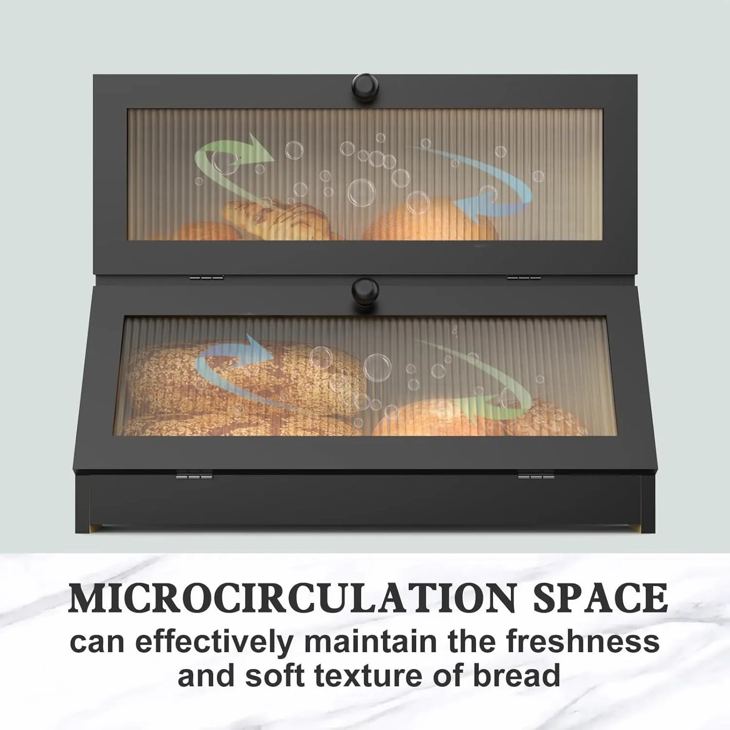 CARLA HOME Double Layer Bamboo Bread Box for Kitchen Counter - Large Capacity Bread Storage Container with Clear Window, Easy Assembly, Farmhouse Style Bread Holder (Black) - Image 4