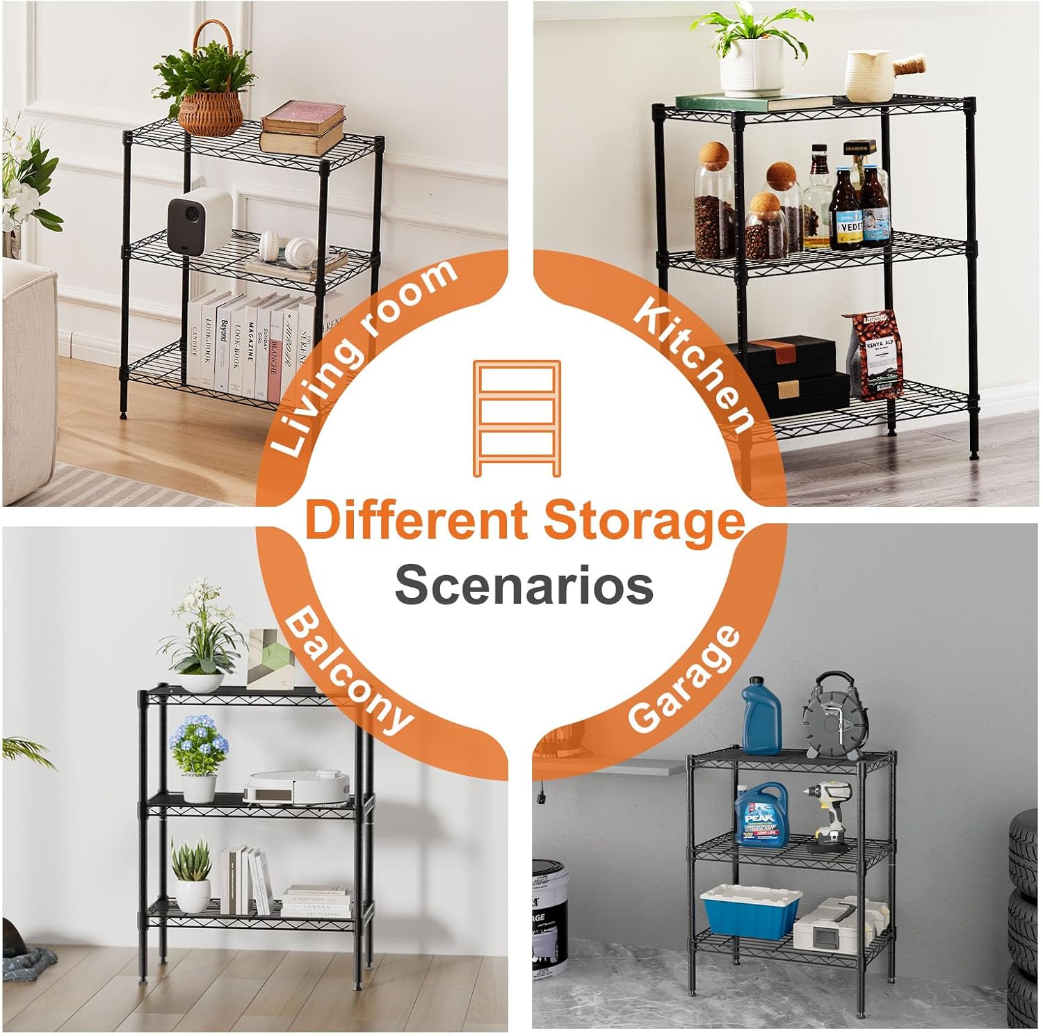 CARLA HOME 3-Tier Adjustable Metal Storage Shelves Wire Rack Organizer for Kitchen, Pantry, Bathroom or Laundry Room (60cm W x 35cm D x 103cm H) - Image 3