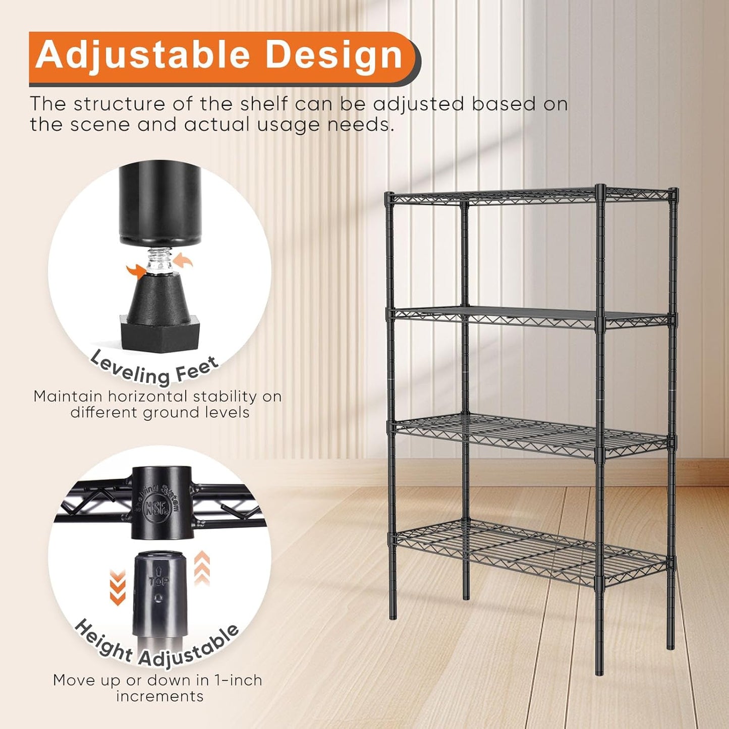 CARLA HOME 4-Tier Adjustable Metal Storage Shelves Wire Rack Organizer for Kitchen, Pantry, Bathroom or Laundry Room (60cm W x 40cm D x 140cm H) - Image 5
