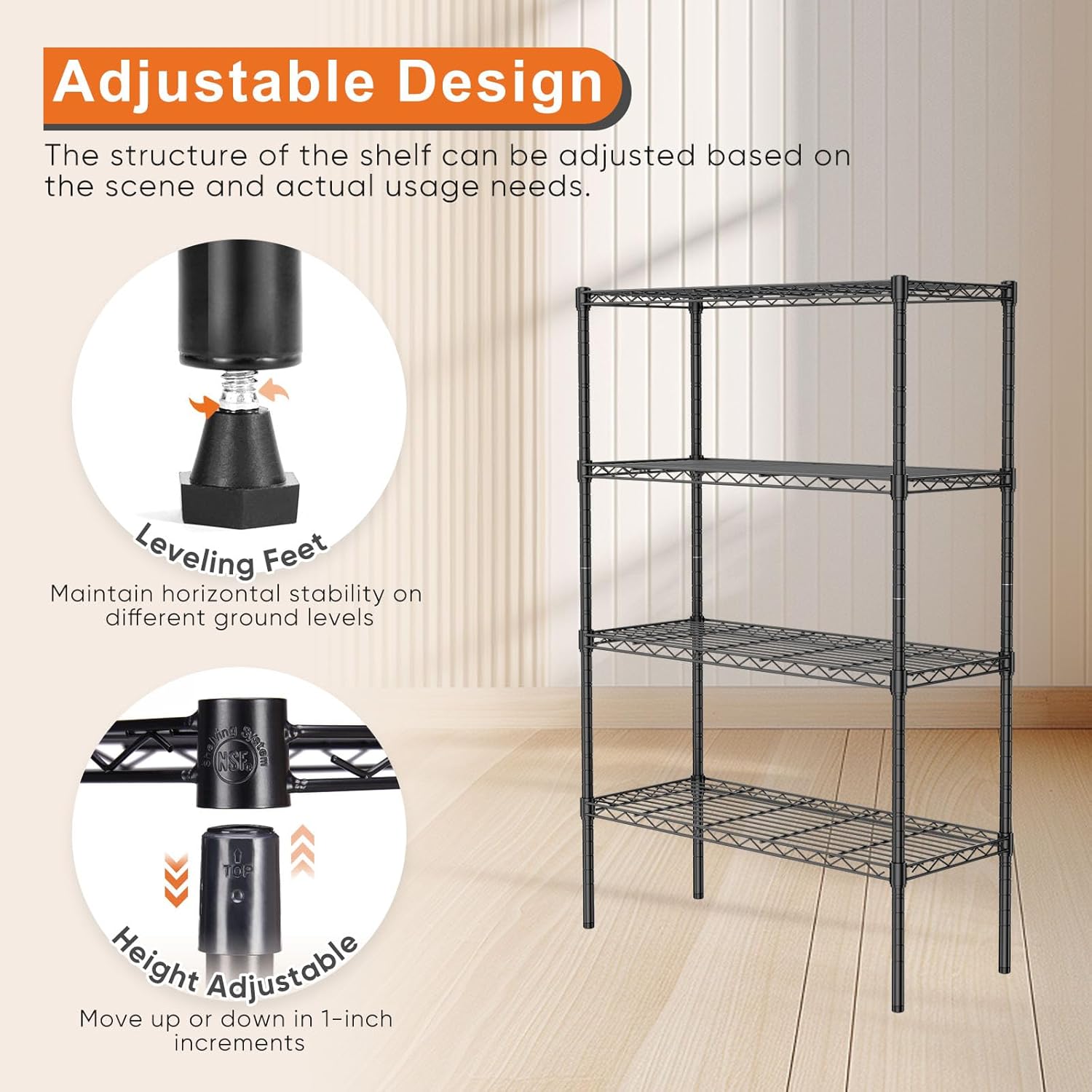 CARLA HOME 4-Tier Adjustable Metal Storage Shelves Wire Rack Organizer for Kitchen, Pantry, Bathroom or Laundry Room (60cm W x 40cm D x 140cm H) - Image 5