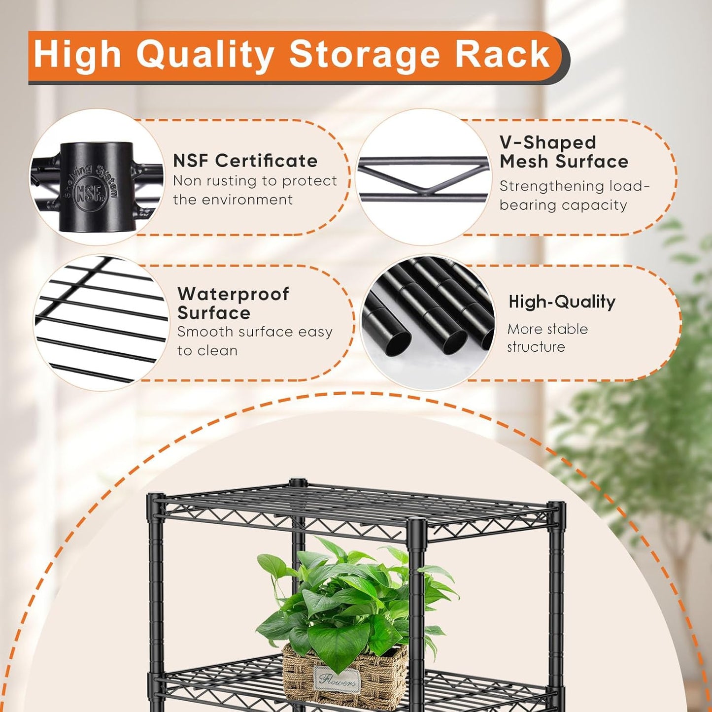 CARLA HOME 4-Tier Adjustable Metal Storage Shelves Wire Rack Organizer for Kitchen, Pantry, Bathroom or Laundry Room (60cm W x 40cm D x 140cm H) - Image 6