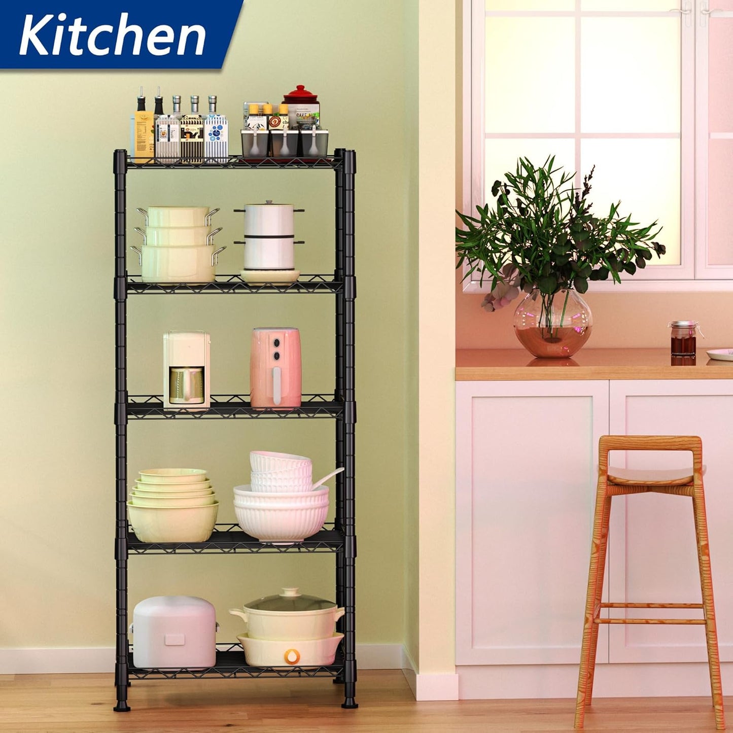 CARLA HOME 4-Tier Adjustable Metal Storage Shelves Wire Rack Organizer for Kitchen, Pantry, Bathroom or Laundry Room (60cm W x 40cm D x 140cm H) - Image 8