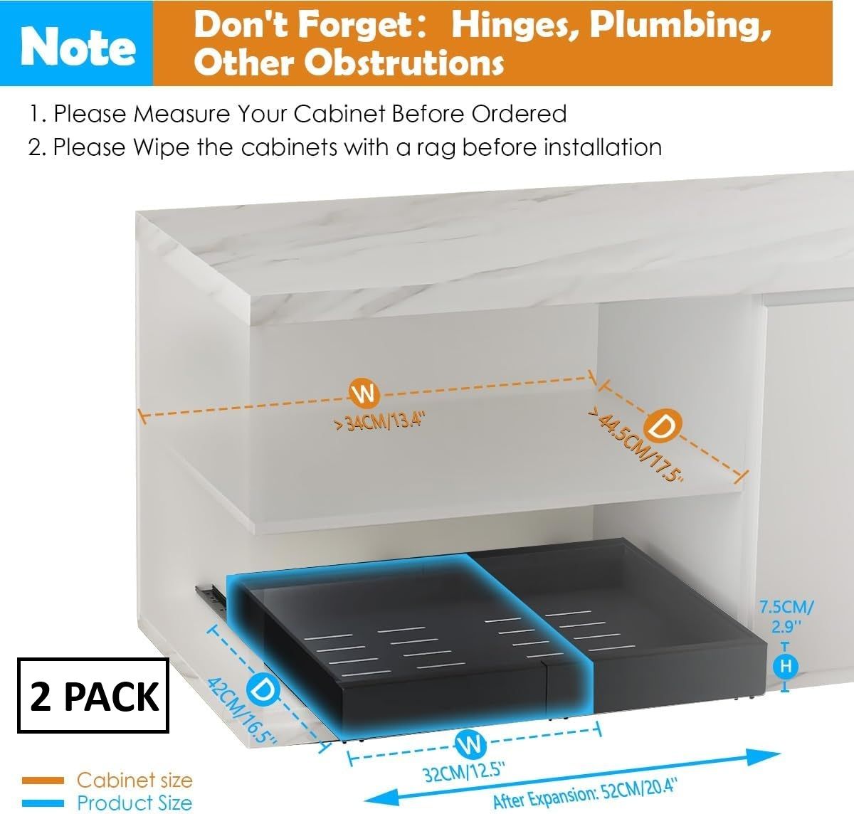 CARLA HOME 2 Pack Pull Out Cabinet Organizer Expandable for Cabinets with Adjustable Slide Out Shelves and Easy Installation (Black) - Image 2