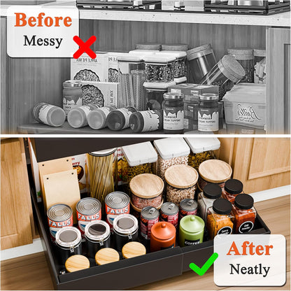 CARLA HOME 2 Pack Pull Out Cabinet Organizer Expandable for Cabinets with Adjustable Slide Out Shelves and Easy Installation (Black) - Image 4